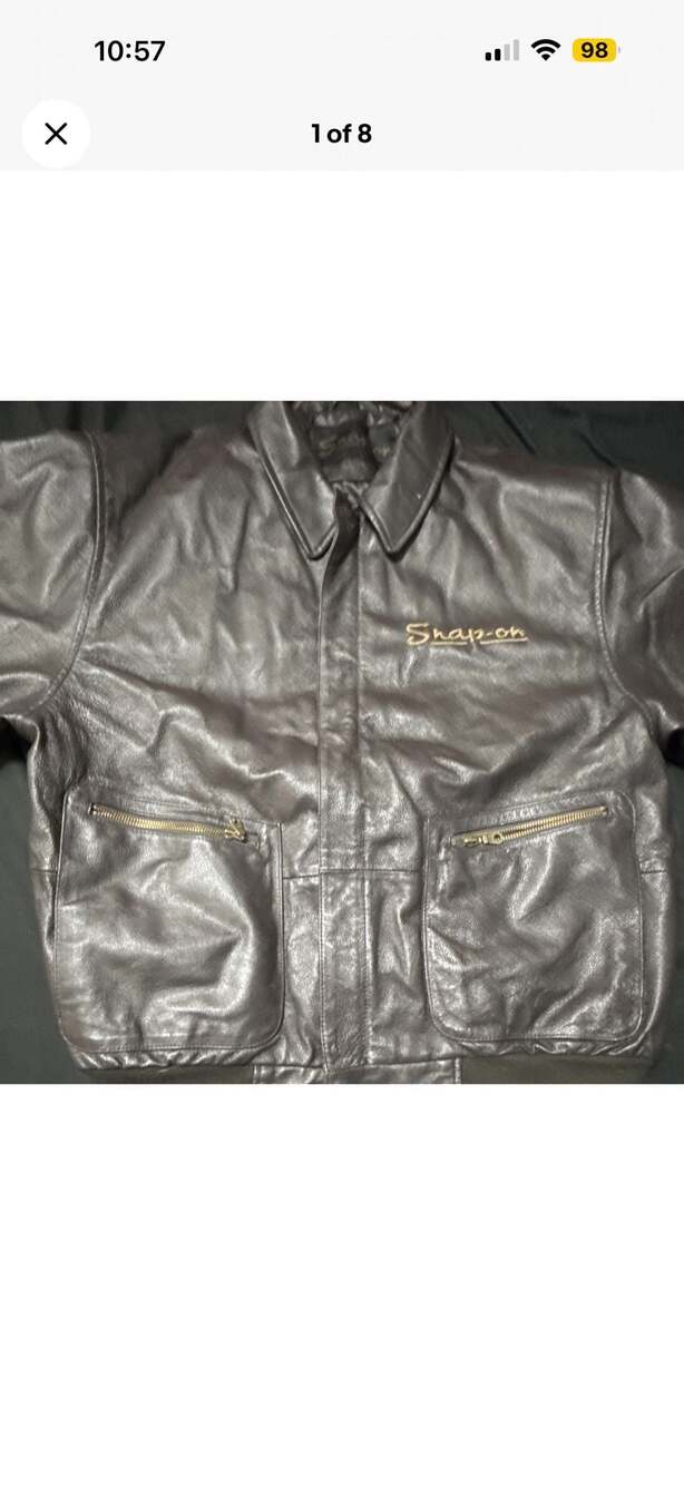Snap-on Brown Leather Bomber Jacket Men's Size Large